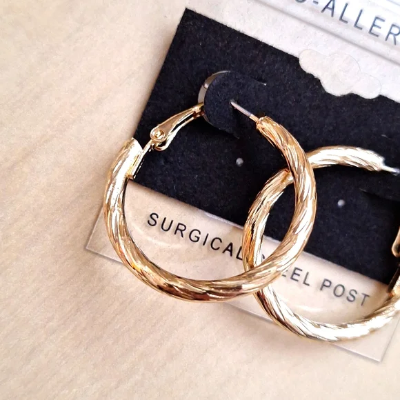 3 for $15 Textured Gold Hoop Earrings - Picture 4 of 4